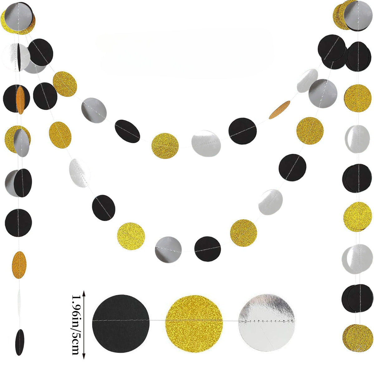 Wholesale Paper Black Gold Glitter Powder Round Sheet Star Flower Hanging Decorations