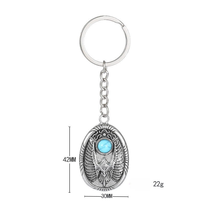 Wholesale Vintage Gemstone Eagle Turquoise Flying Eagle Disc Keychain