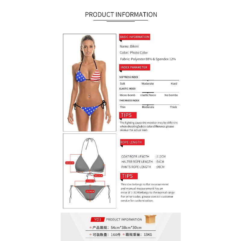 Wholesale Sexy Beach No-wire Independence Day Flag Print Two-piece Swimsuit