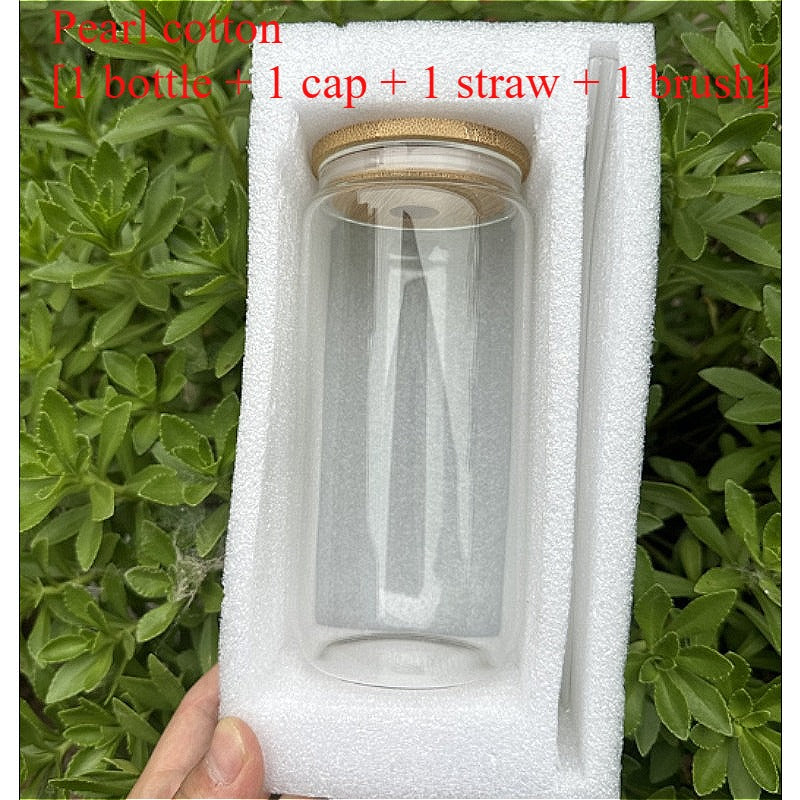 Wholesale16oz High Borosilicate Cola Cup Cold Drink Glass Cup with Lid and Straw Set