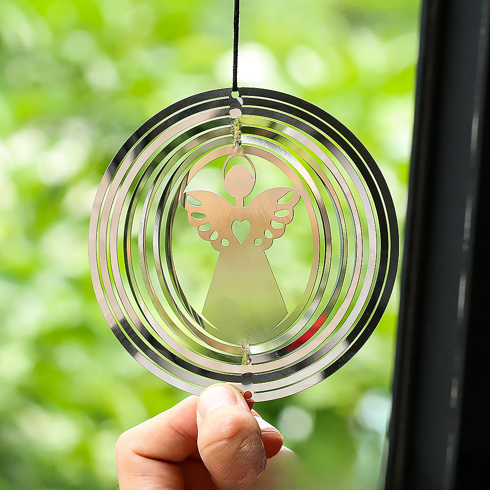 Wholesale10CM Silver 3D Wings Angel Stainless Steel Rotating Wind Chime