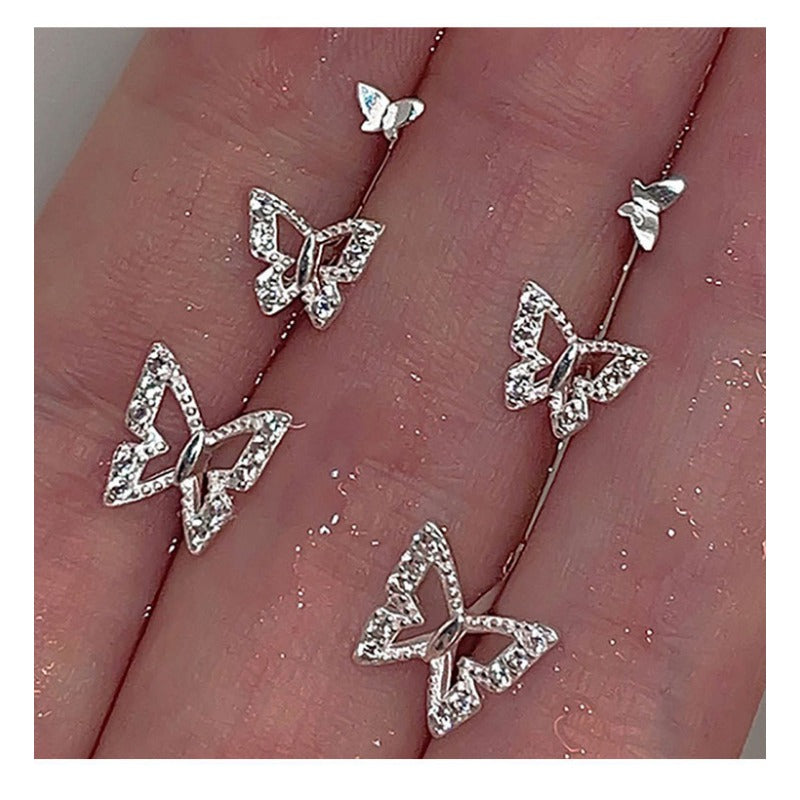 Wholesale 925 Sterling Silver Hollow Sparkling Diamond Butterfly Earrings