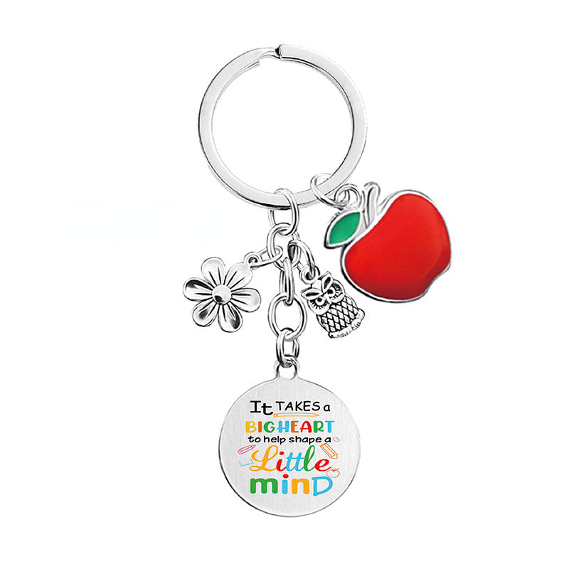 Wholesale Owl Apple Thanksgiving Teacher's Day Commemorative Gift Metal Keychain