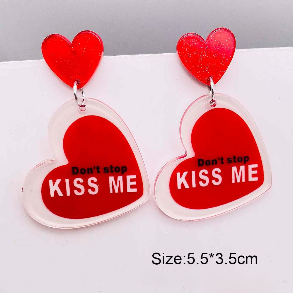 Wholesale Valentine's Day Red Heart Sweet Fun Red Lip Acrylic Earrings