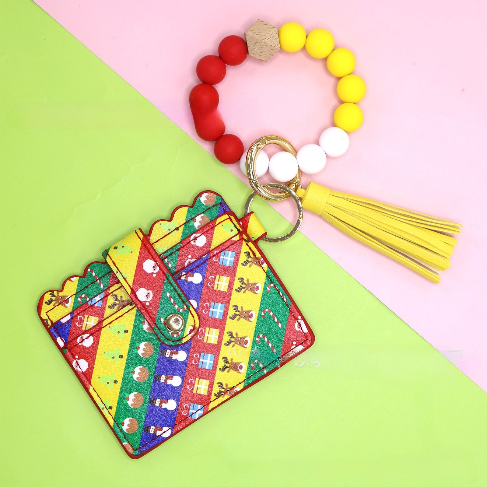 Wholesale Christmas Card Holder Silicone Beaded Pendant Keychain