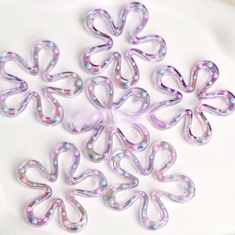 Wholesale 10pcs Oil Dripping Double-sided UV Plated Five-petal Flower Acrylic Beads