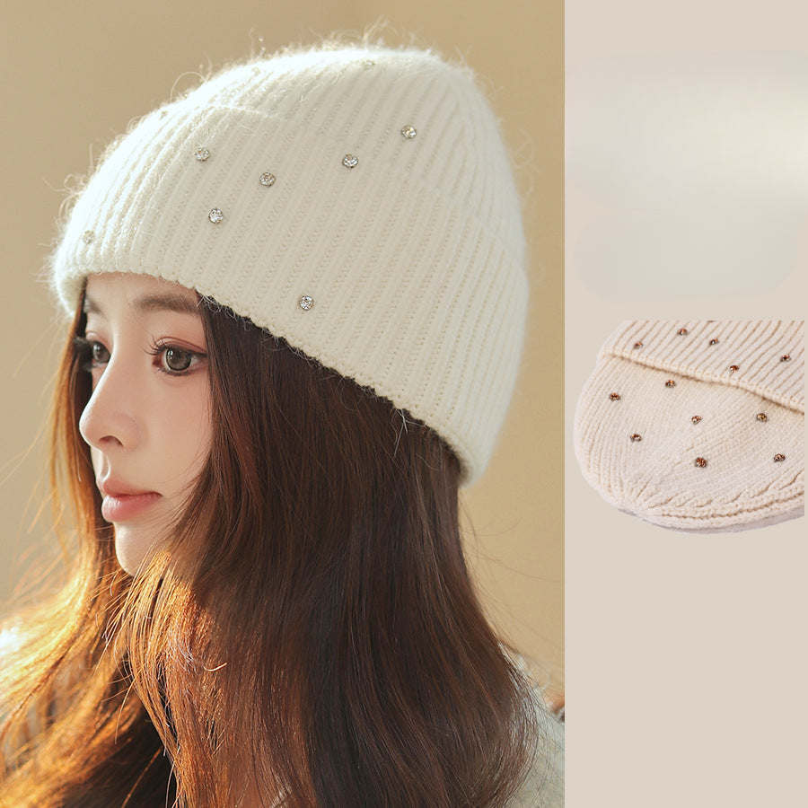 Wholesale Valentine's Day Winter Colorful Diamond Rabbit Fur Knitted Hat Thickened Warm Hat