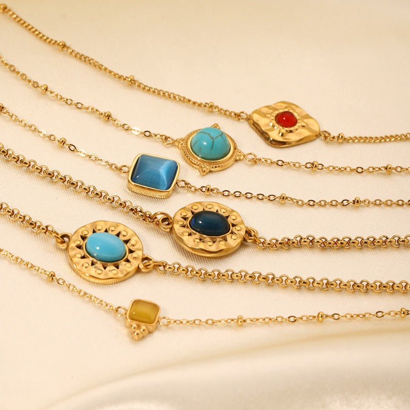 Wholesale Zircon Turquoise Square Pendant Non-fading Bracelet