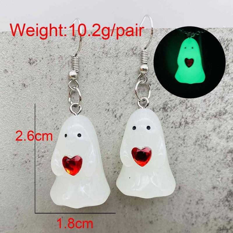 Wholesale Stereo Resin Glow-in-the-dark Ghost Halloween Wishing Bottle Earrings and Necklaces Set