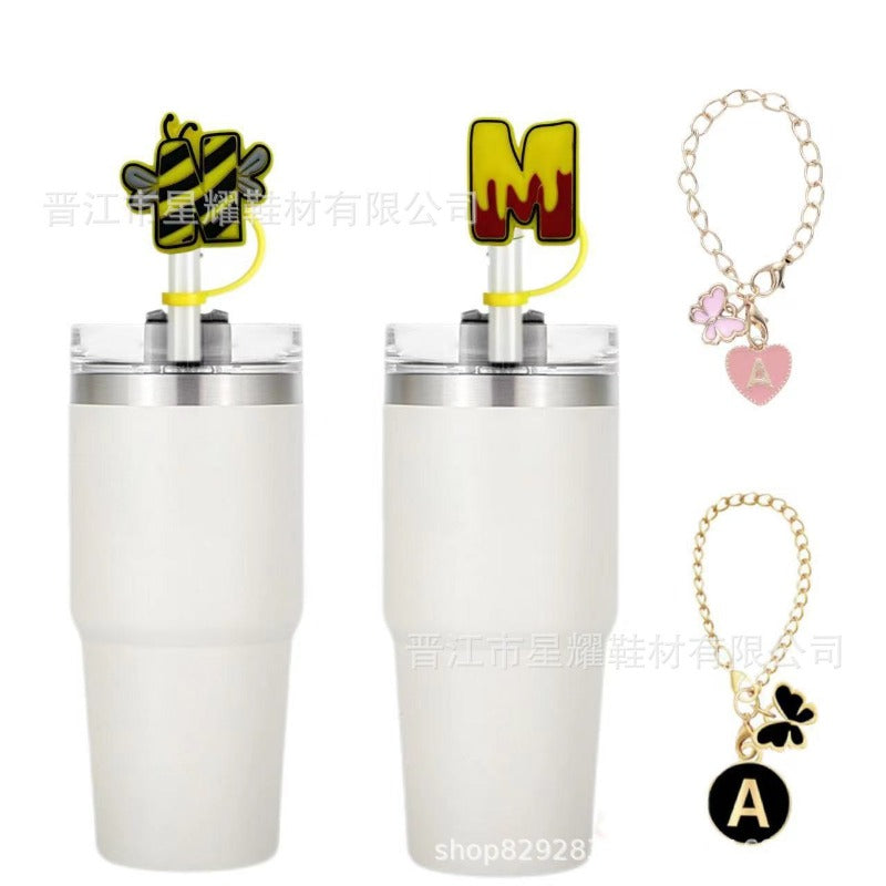 Wholesale 10pcs Letter Cartoon 8mm-10mm Soft Rubber Detachable Straw Dust Straw Cover