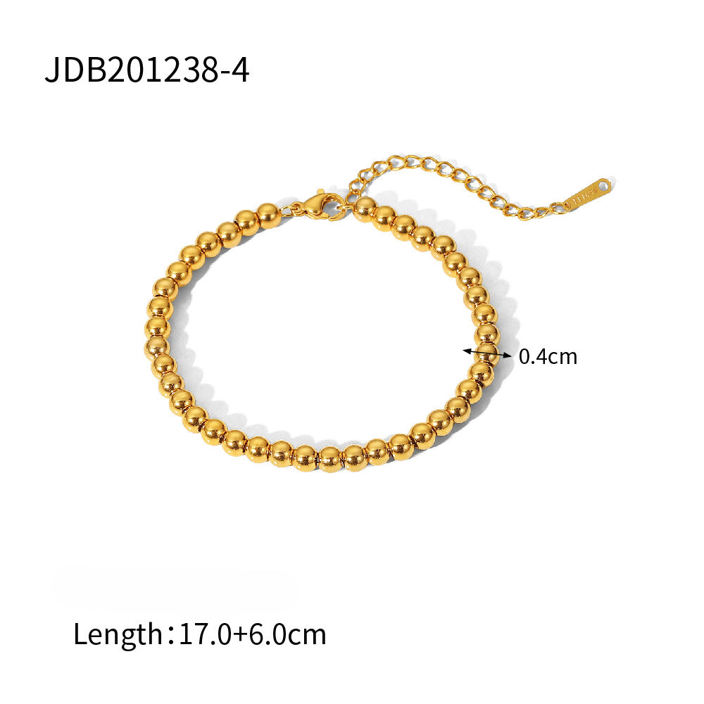 Wholesale Titanium Steel 16k Gold Bead Green Heart Zircon Bracelet