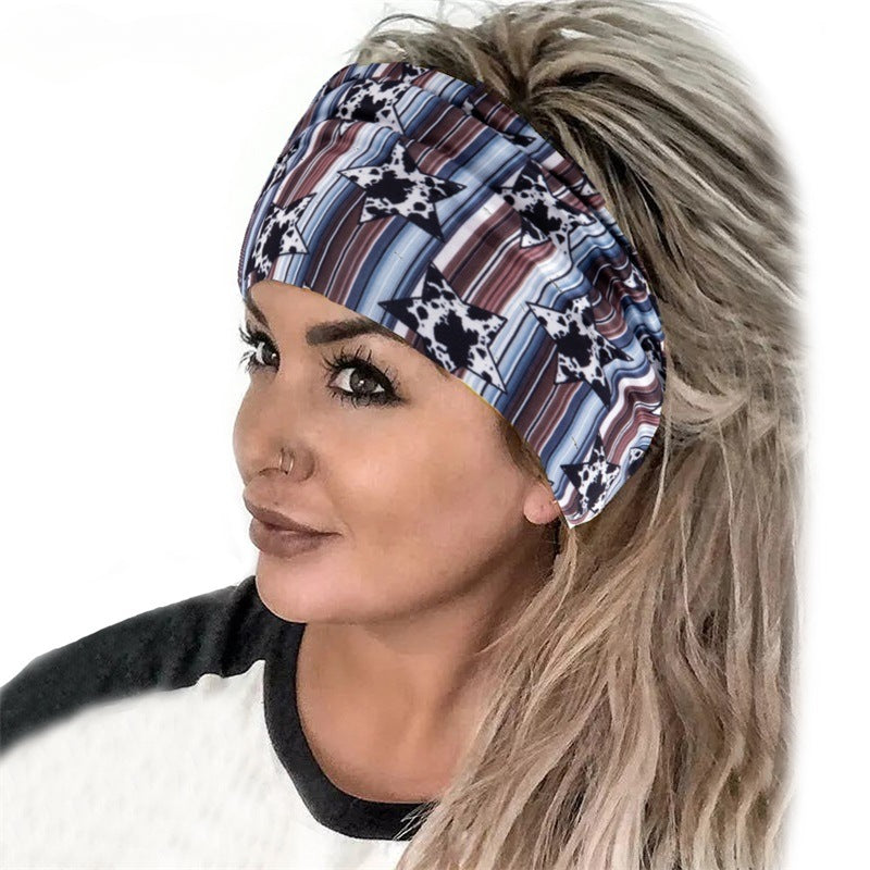Wholesale Sports Hairband with Wide Edges and Ends Colorful Striped Star Bandana Cloth Headband 10pcs