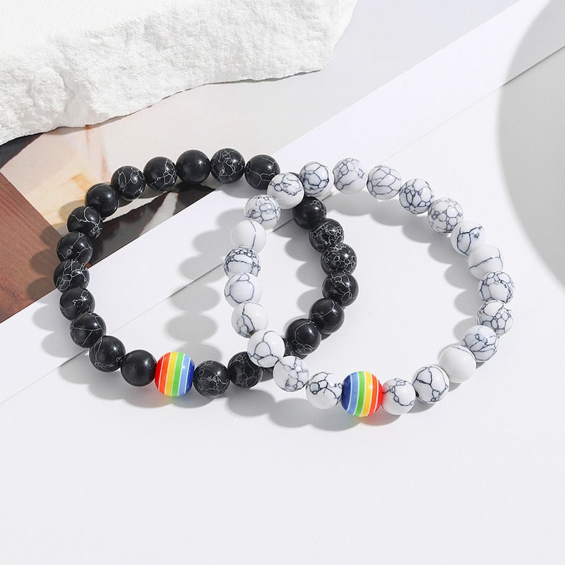 Wholesale 1pair/pack Rainbow Heart Magnetic Bracelets for Valentine's Day.