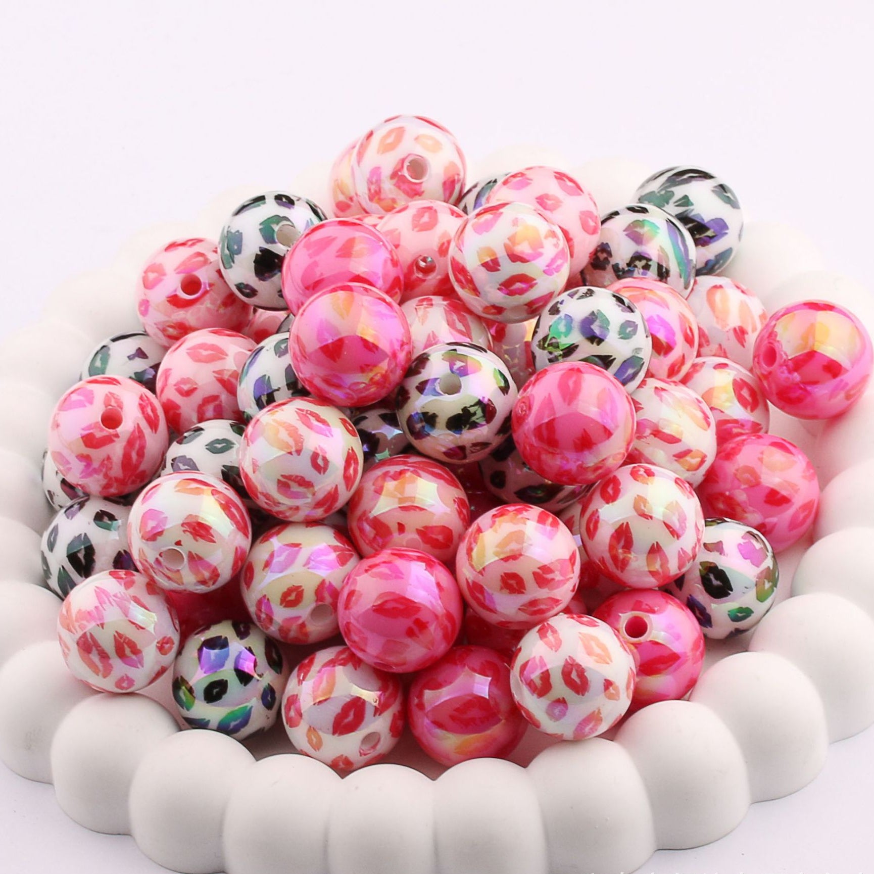 Wholesale 20pcs Acrylic UV Plated Valentine's Day Series Printed English Straight Hole Love Beads