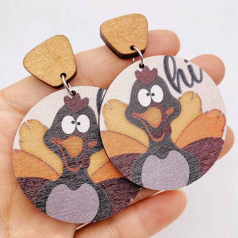 Wholesale Autumn Thanksgiving Turkey Gnome Sunflower Wooden Earrings