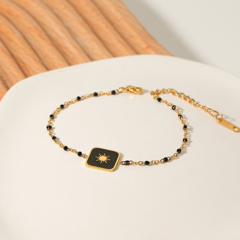 Wholesale Vintage Small Square Sun-shaped Eight-pointed Star Titanium Steel Bracelet