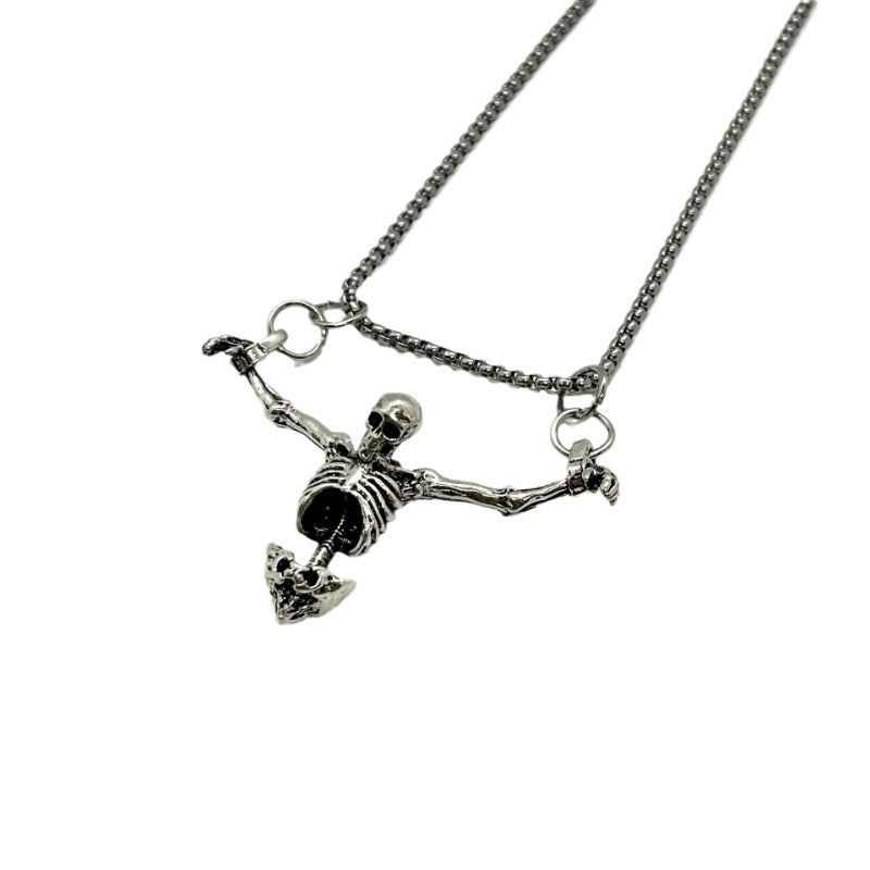 Wholesale Halloween Vintage Hip Hop Skull Bone Pendant Necklace