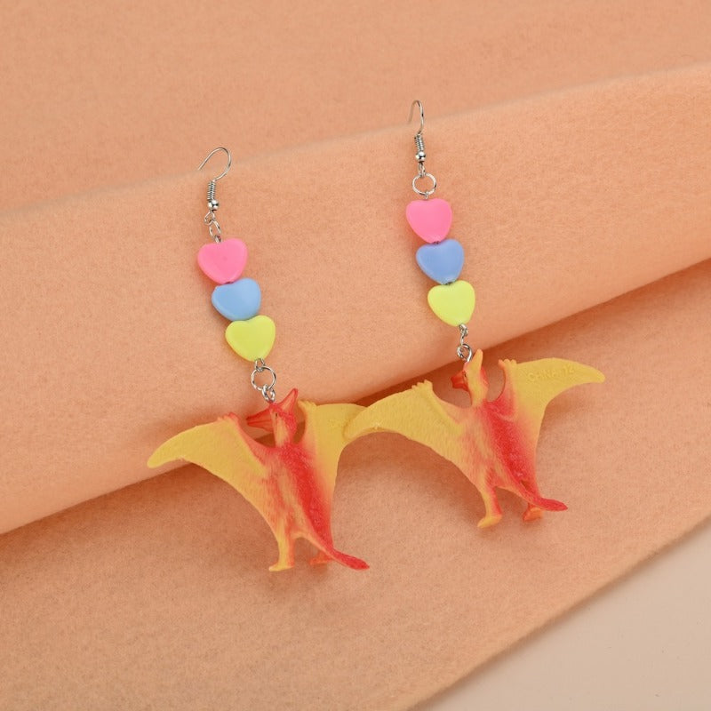 Wholesale Cartoon Cute Colorful Animal Dinosaur Love Personality Metal Earrings