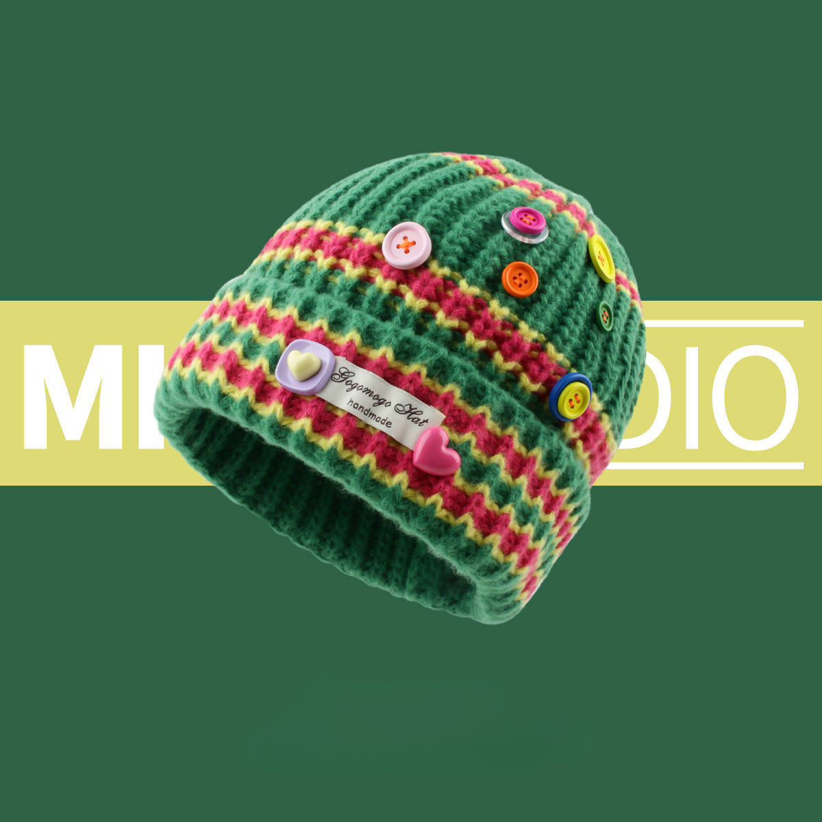 Wholesale Striped Colorful Button Knitted Woolen Knitted Hat