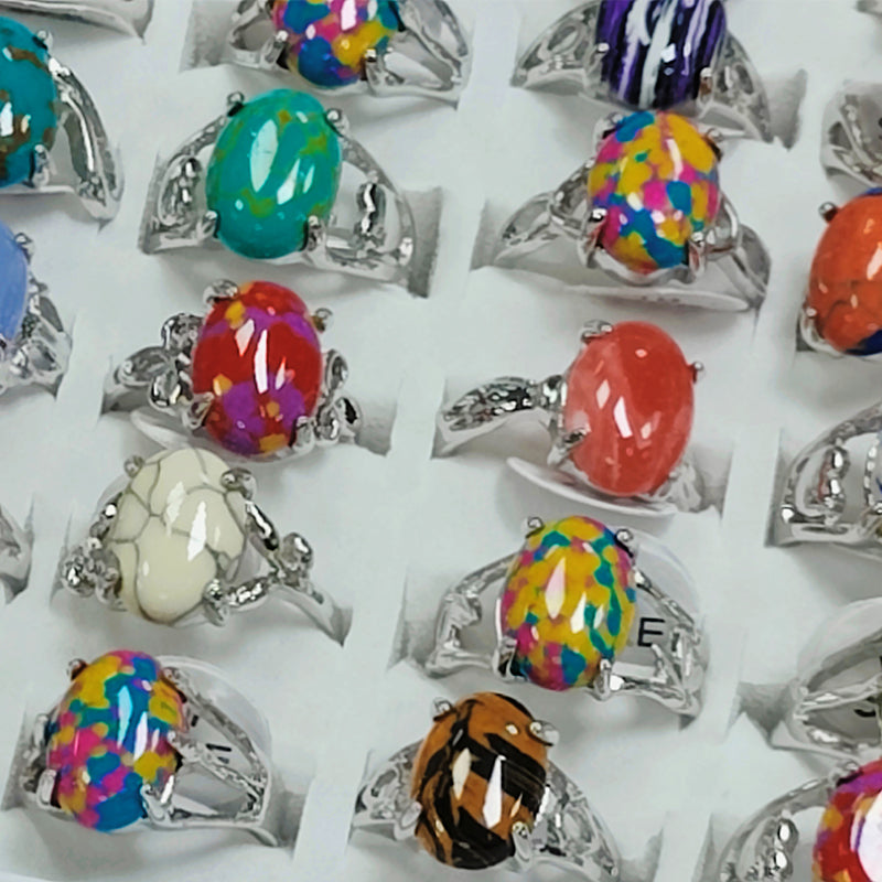 Wholesale Random 100pcs Colorful Stone Zircon Alloy Ring