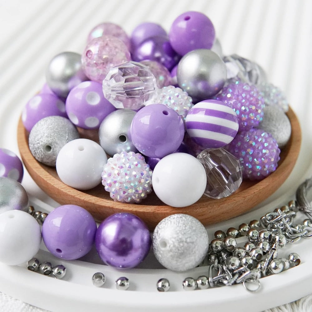 Wholesale Beads for pens, 50pcs 20mm Beads for Beadable Pens Mix, Bubblegum Beads 20mm Bulk, 20 mm Beads for Bead Pens, Large Chunky beads Bubble Gum Beads for Pen Making,  (Mermaid/PurpleBlue)