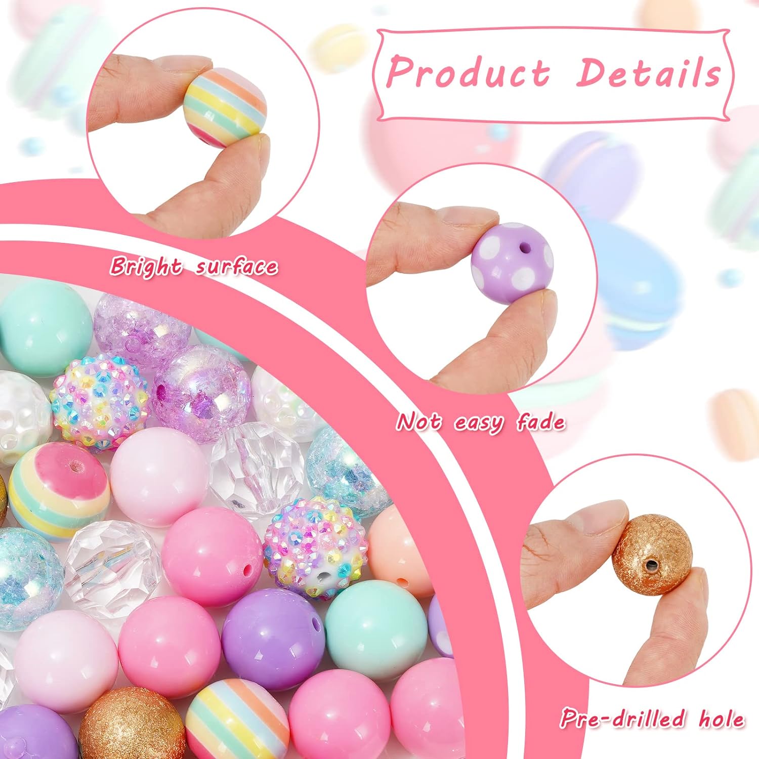 Wholesale Whaline 50Pcs Chunky Bubblegum Beads 20mm Macaron Colorful Beads 12 Styles Mixed Jumbo Plastic Beads Set Colorful Spacer Bead Chunky Beads for DIY Jewelry Making