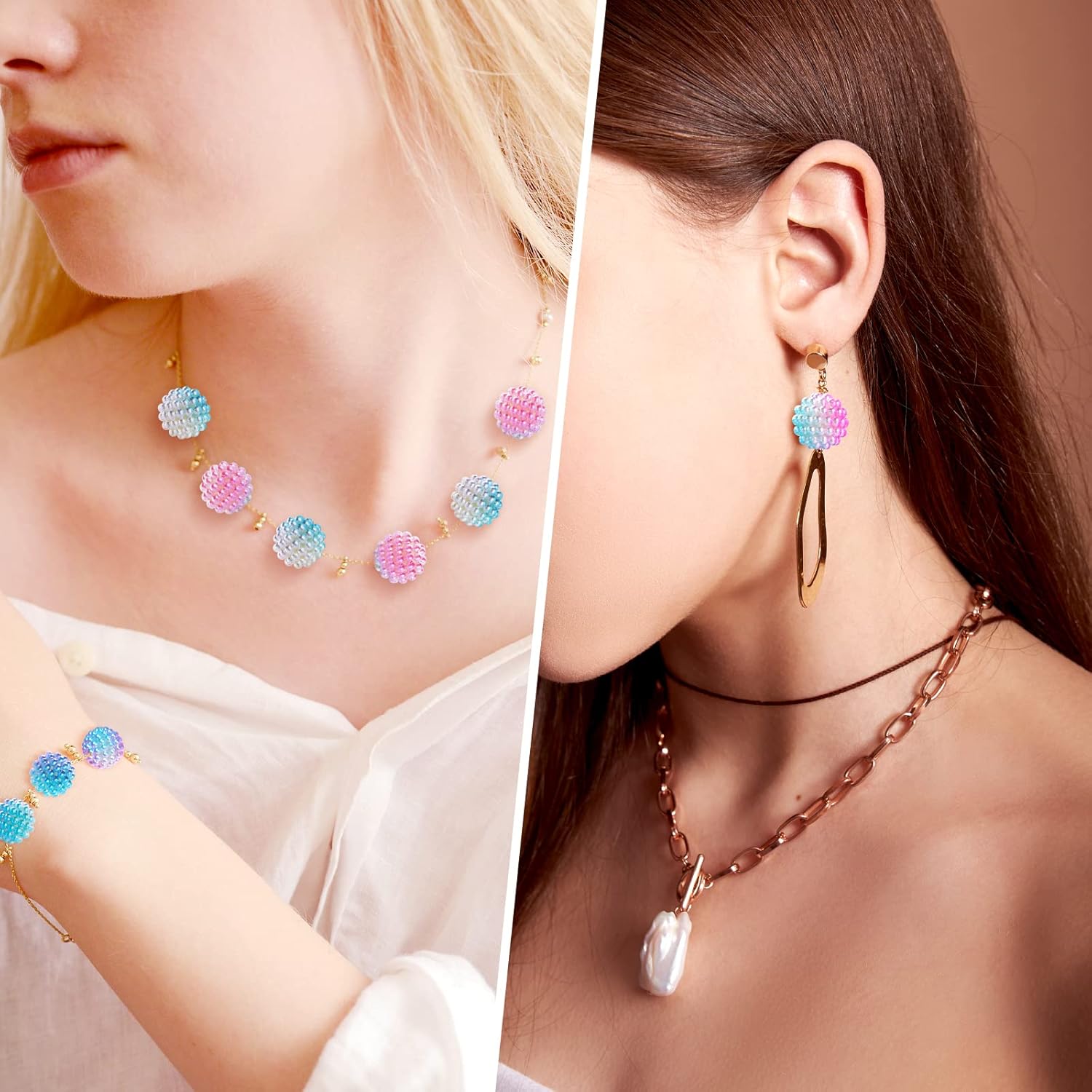 Wholesale TXIN 50 Pieces Bubblegum Beads Berry Beads Spacer Bead Chunky Beads Loose Beads Round Rainbow 15mm Plastic Charm Beading for Handbag Chain Earring Bracelets Necklace Jewelry Making,Rainbow Pink