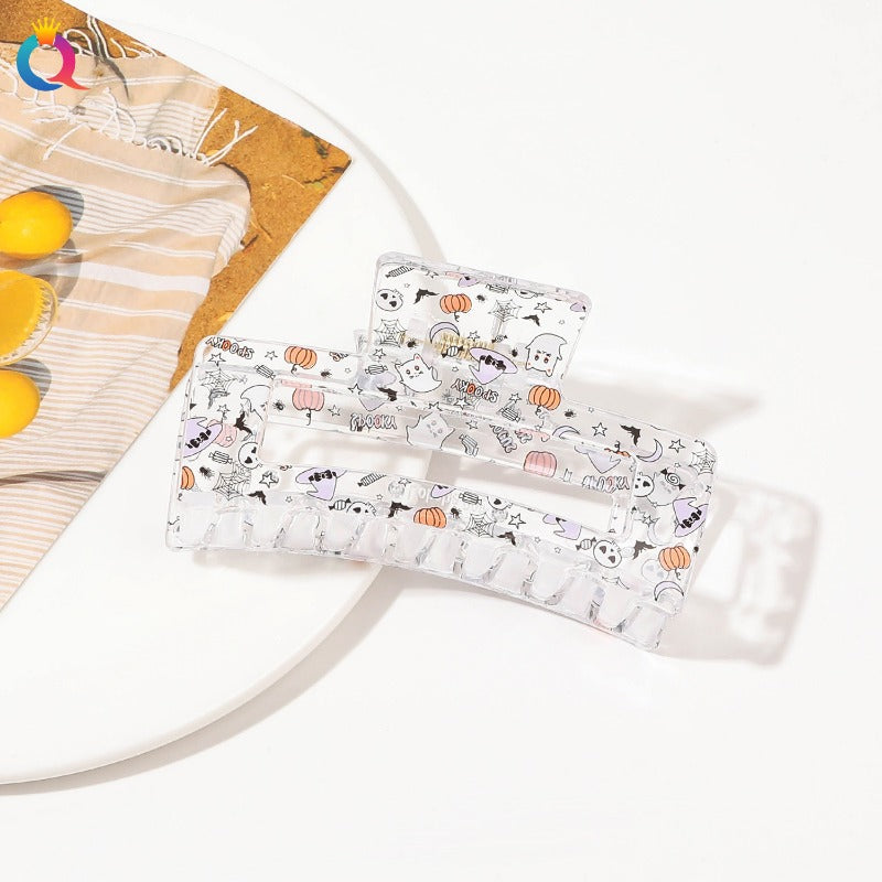 Wholesale Halloween Square Print Skull Hair Clip