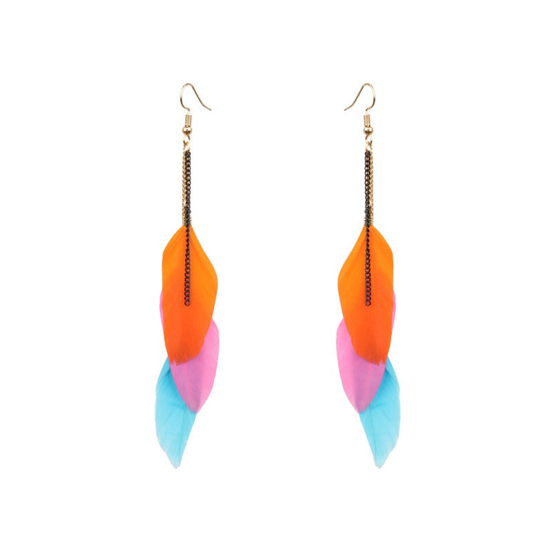 Wholesale Vintage Long Feather Tassel Earrings Bohemian Long Leaf Earrings