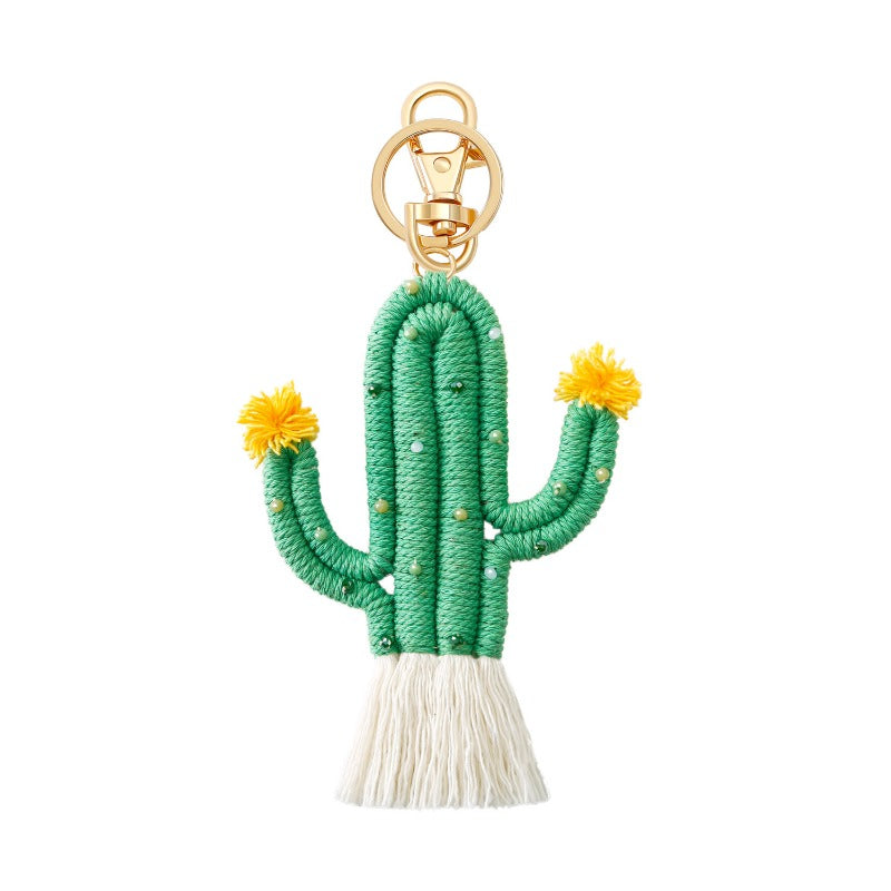 Wholesale Green Plant Cactus Bohemian Rice Bead Handmade High Grade Keychains