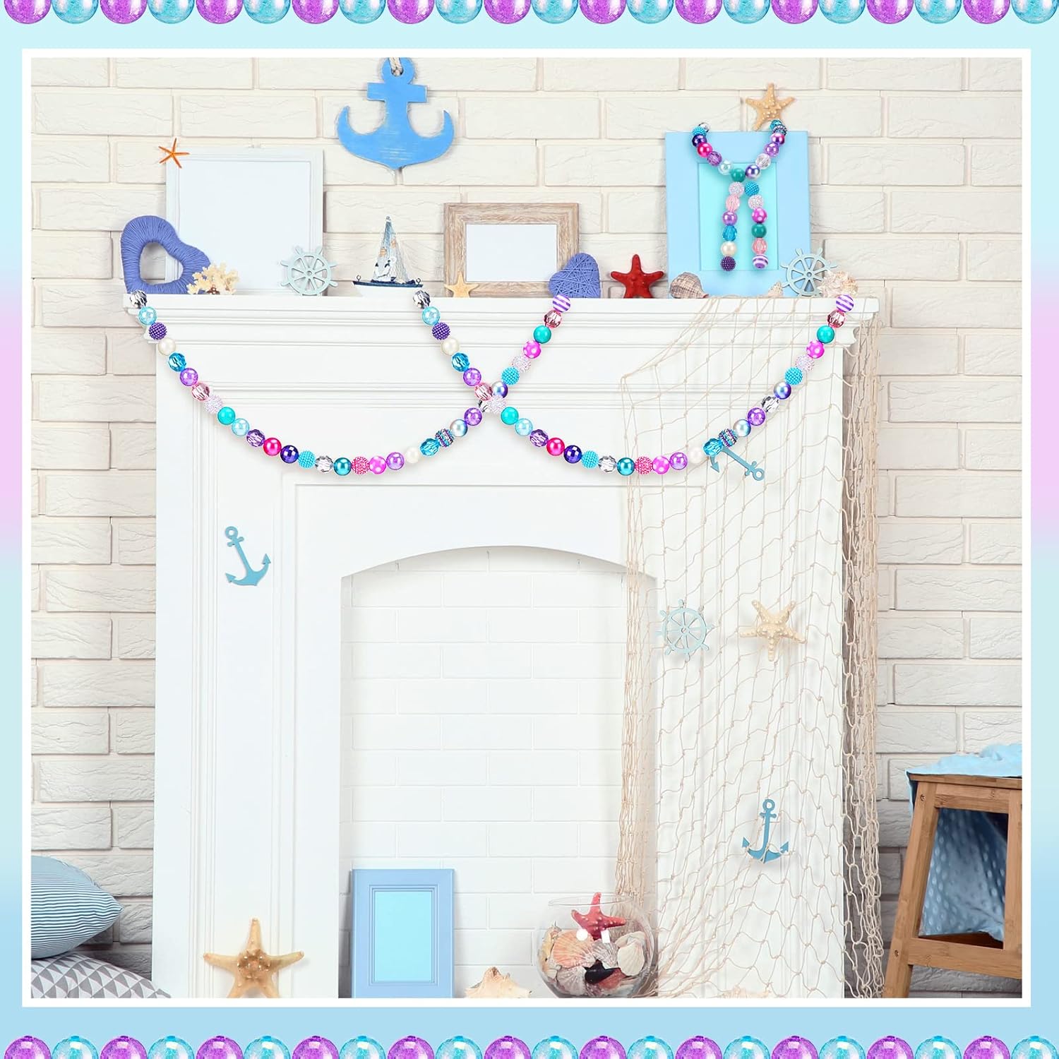 Wholesale 50Pcs 20 mm Rhinestone Beads Shine Disco Ball Beads Bubblegum Beads Plastic Chunky Beads Loose Round Spacer Beads for Jewelry Making DIY Craft Pen Bracelet Supplies(Mermaid)