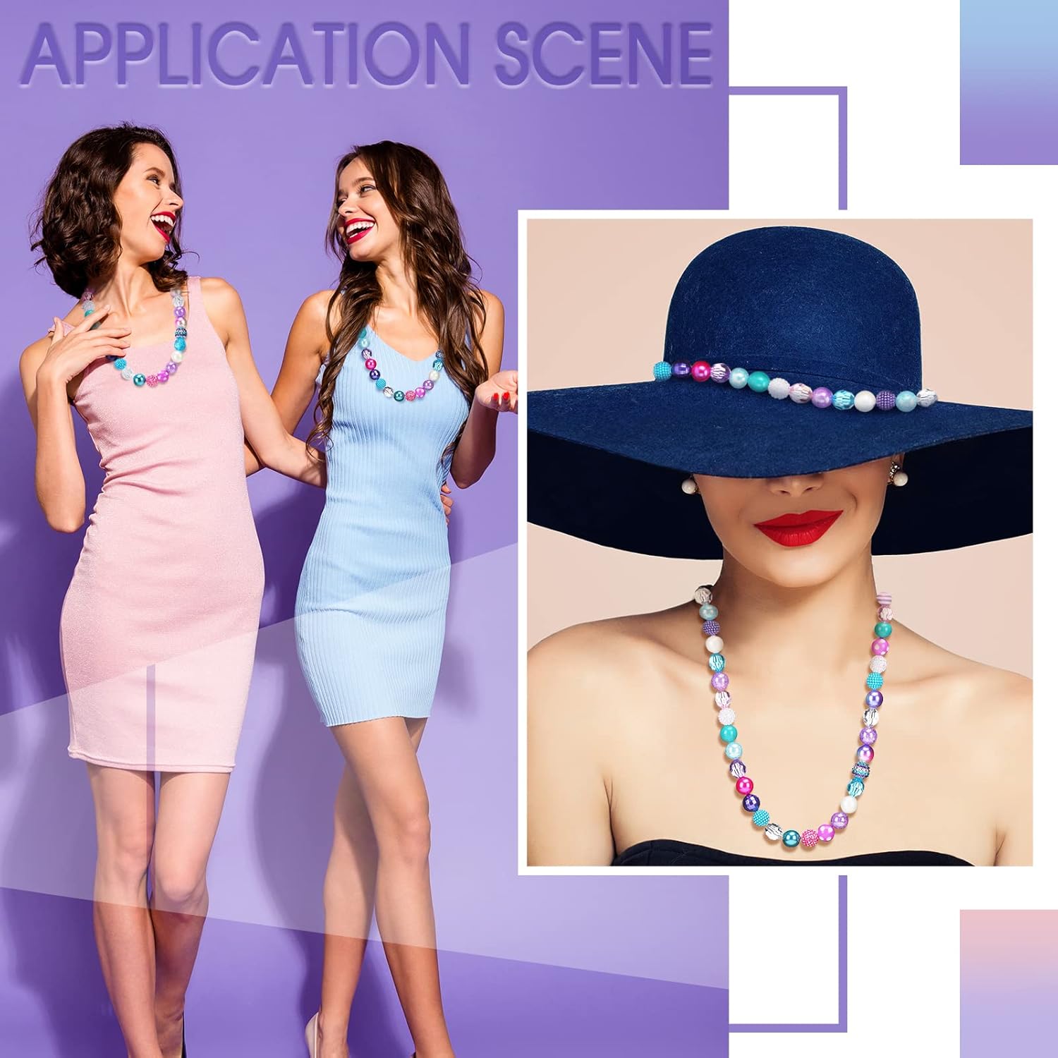 Wholesale 50Pcs 20 mm Rhinestone Beads Shine Disco Ball Beads Bubblegum Beads Plastic Chunky Beads Loose Round Spacer Beads for Jewelry Making DIY Craft Pen Bracelet Supplies(Mermaid)