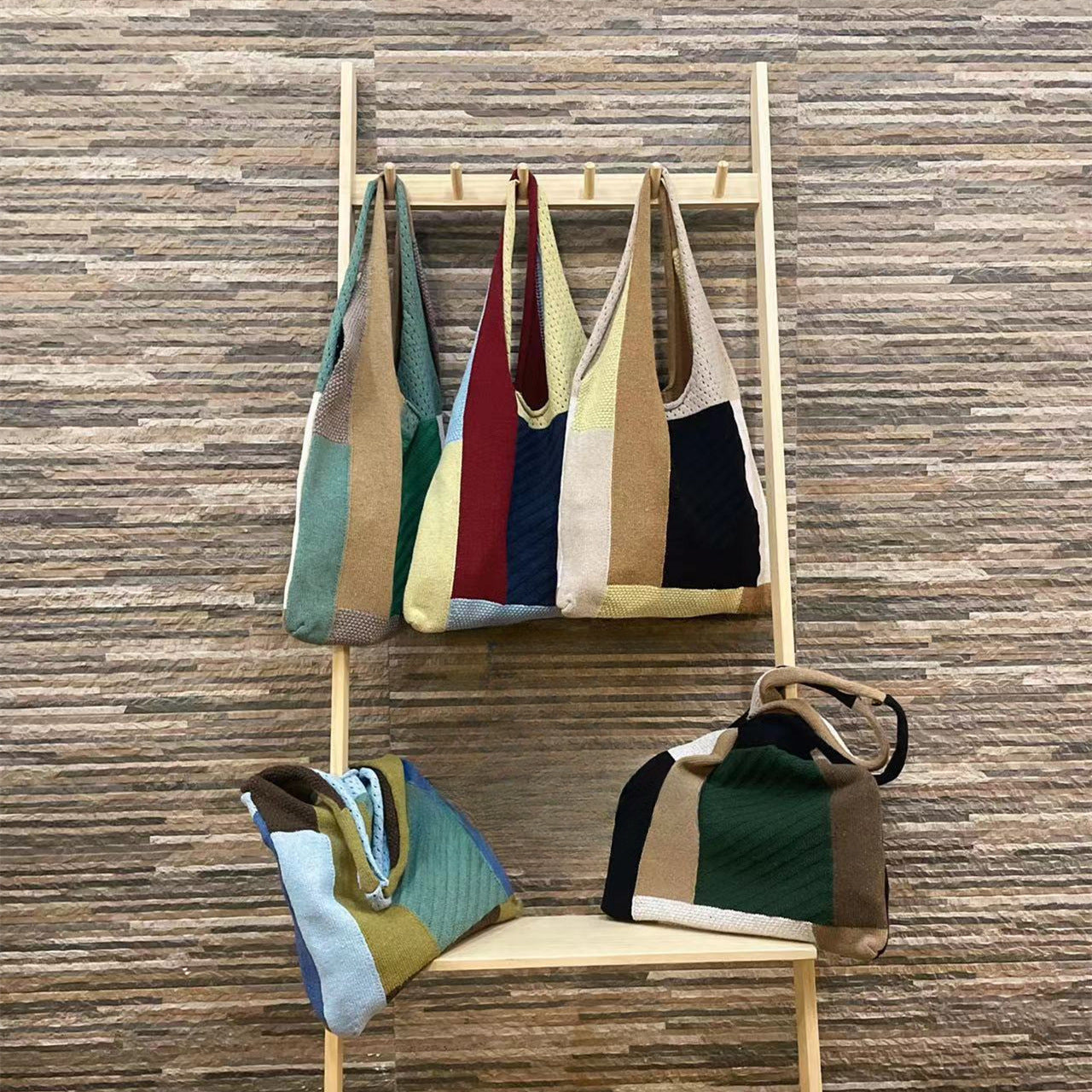 Wholesale Retro Stitching Knitted Versatile Shoulder Bag