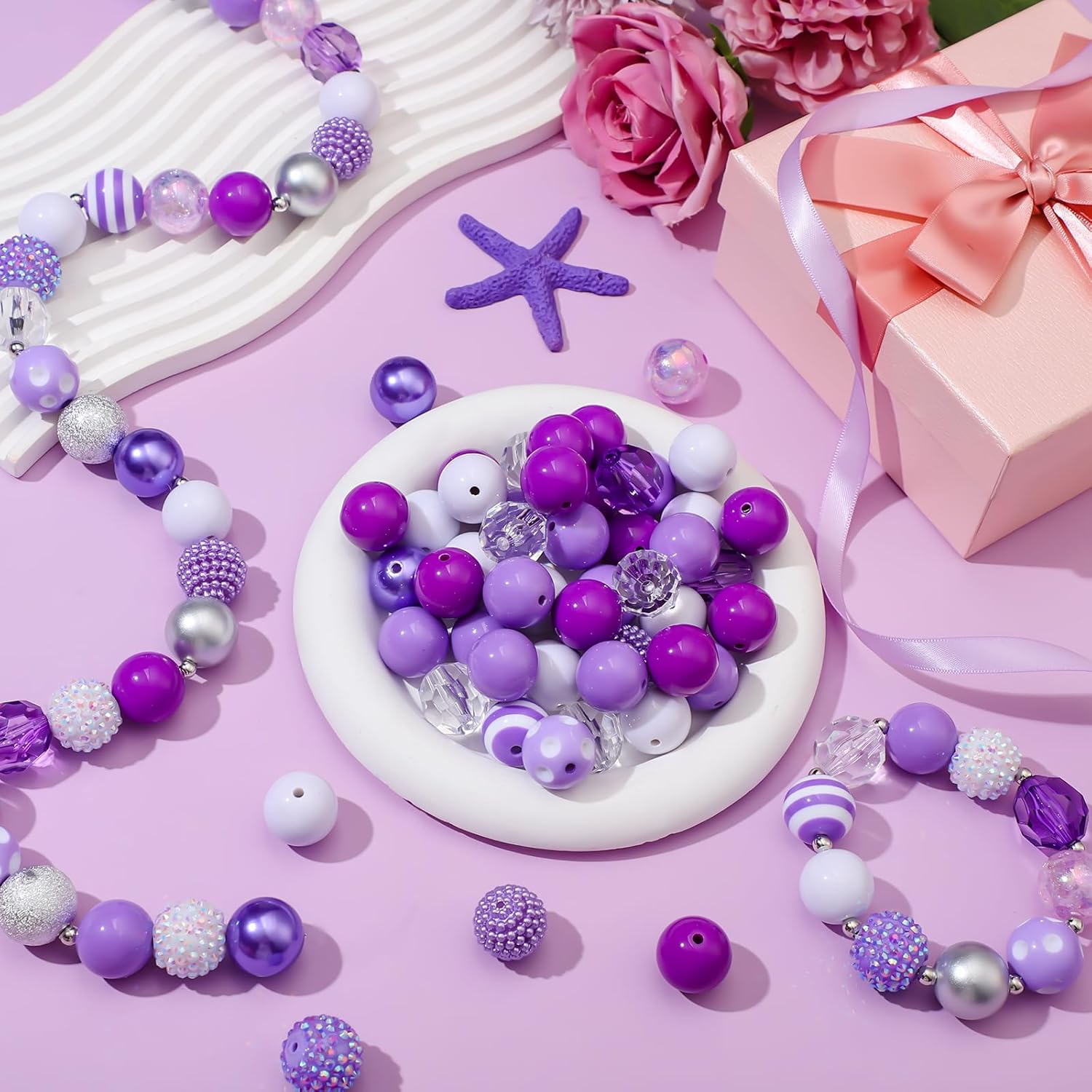 Wholesale 50Pcs 20 mm Rhinestone Beads Shine Disco Ball Beads Bubblegum Beads Plastic Chunky Beads Loose Round Spacer Beads for Jewelry Making DIY Craft Pen Bracelet Supplies(Stylish Style)