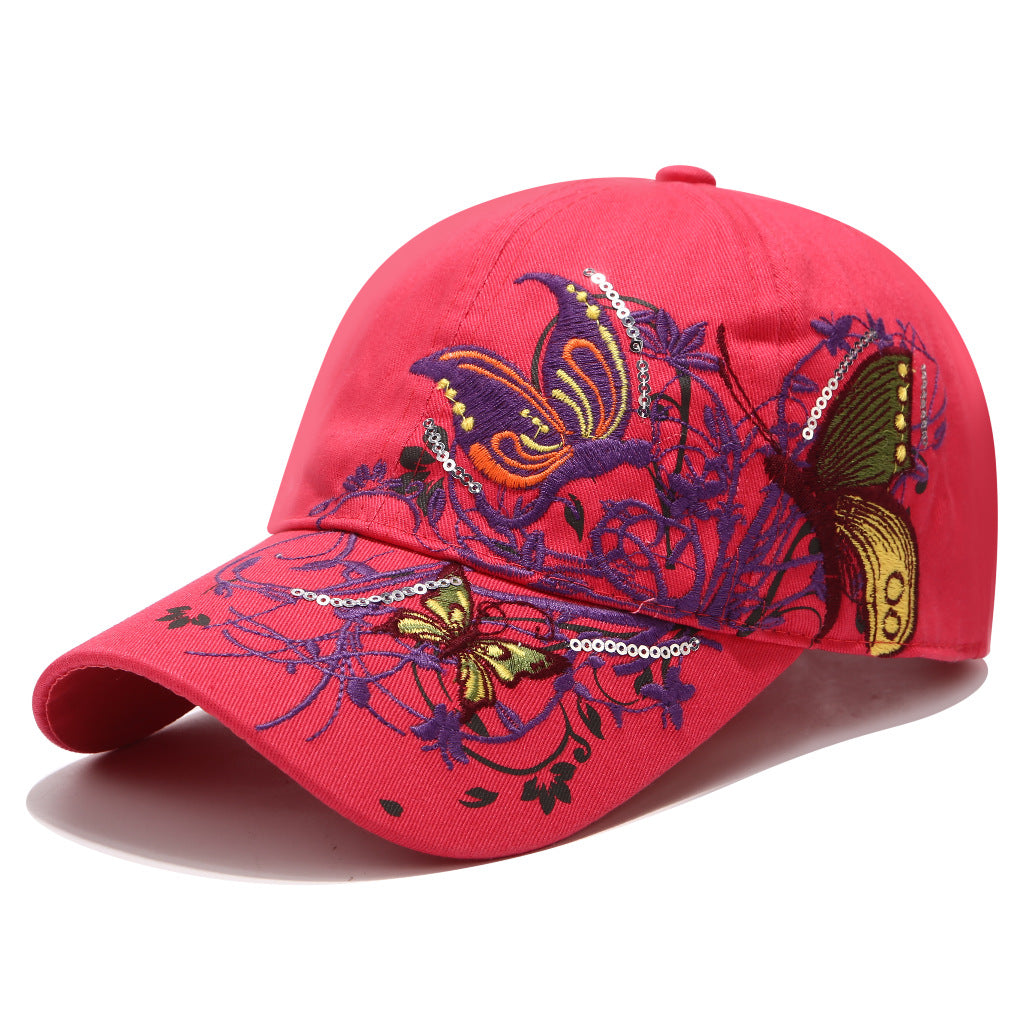 Wholesale Sequined butterfly embroidered baseball cap embroidered peaked cap