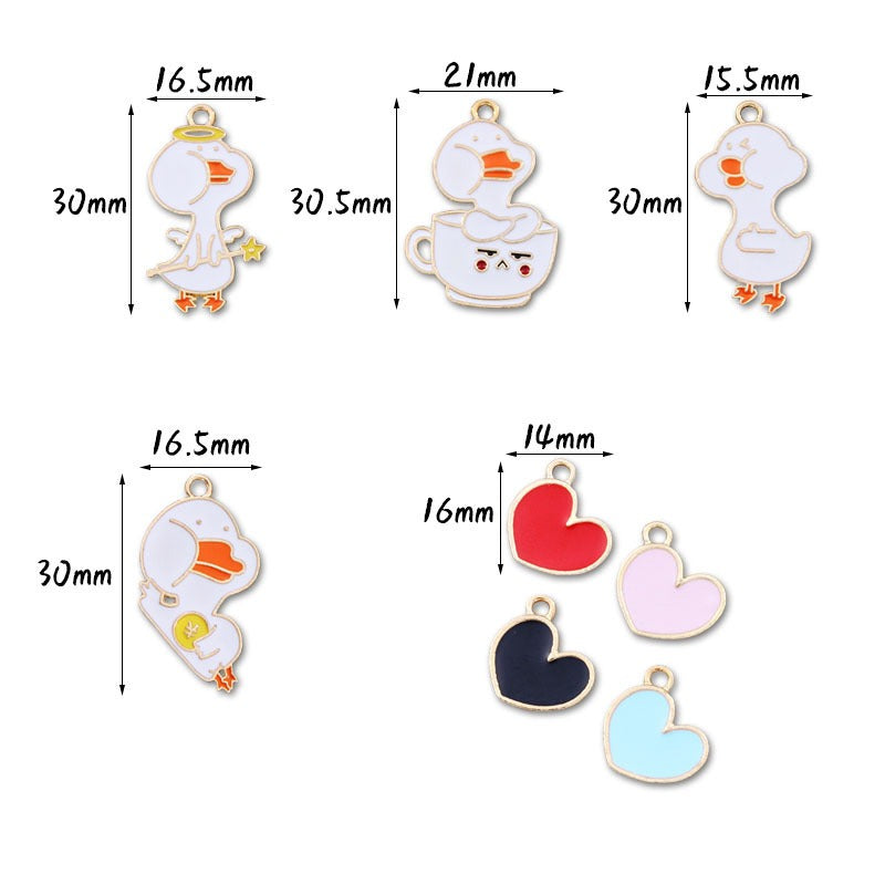 Wholesale 10pcs Cute Refueling Duck Love DIY Alloy Oil Drop Pendant Earring Keychain Pendant