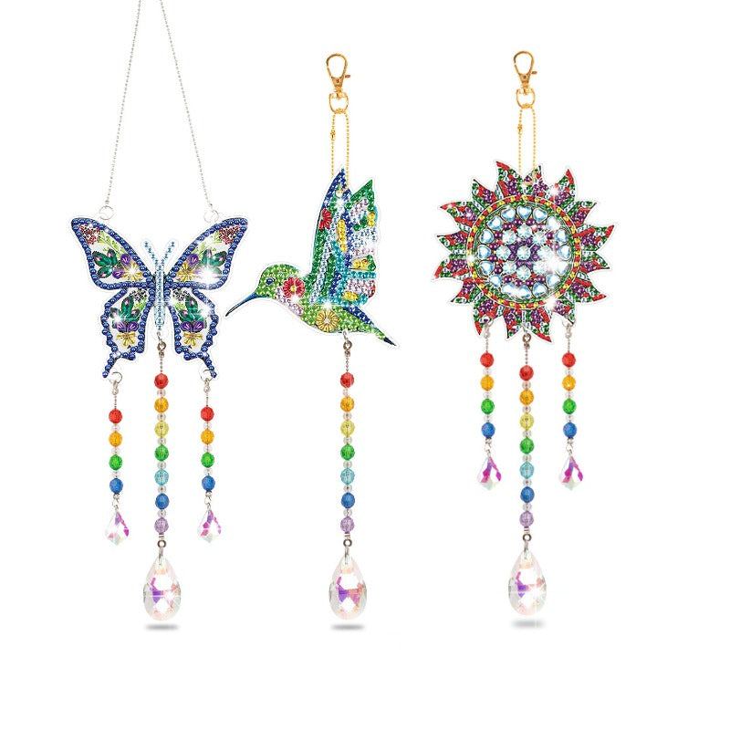 Wholesale Double-sided Crystal Diamond Butterfly Acrylic Wind Chime Three Piece Set