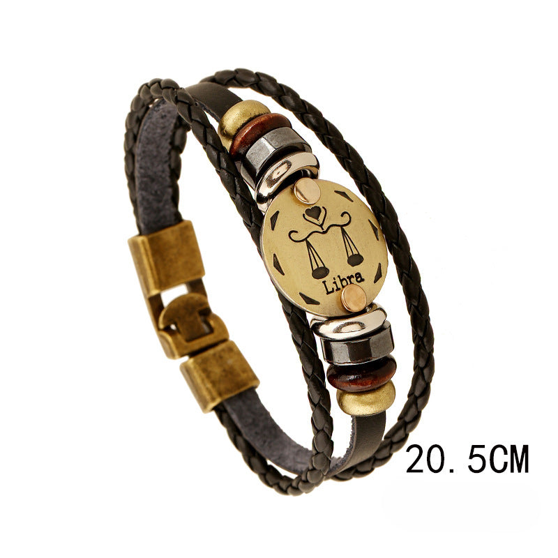 Wholesale Vintage 12 Zodiac Cowhide Multi-layer Bracelets