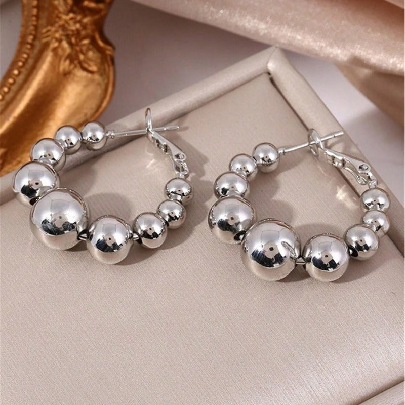 Wholesale Temperament, Metallic Feel, Fashionable and Versatile, with Round Bead Earrings