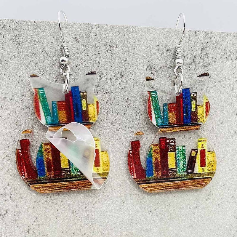 Wholesale Acrylic Teacher's Day Cat Dog Bookshelf Earrings