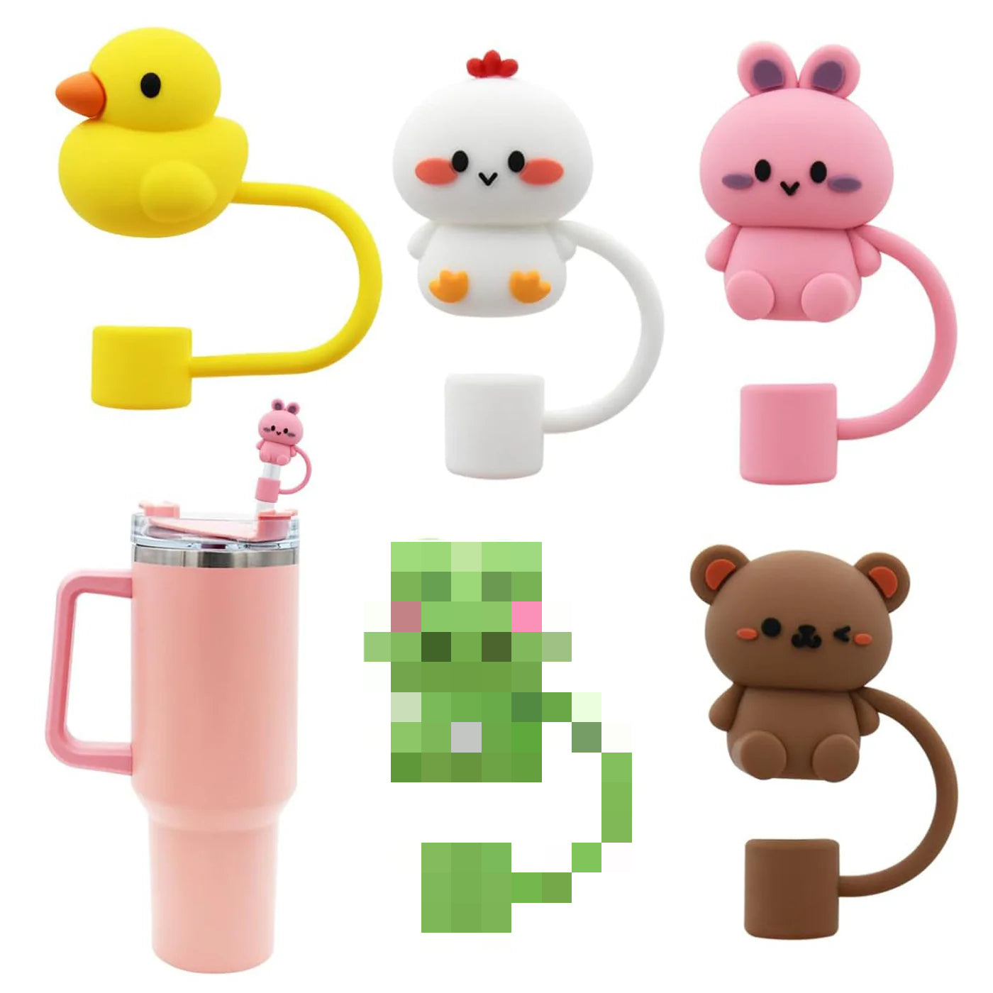 Wholesale Animal Straw Cover Silicone Straw Cap 10mm Reusable Dust-proof Straw Plug