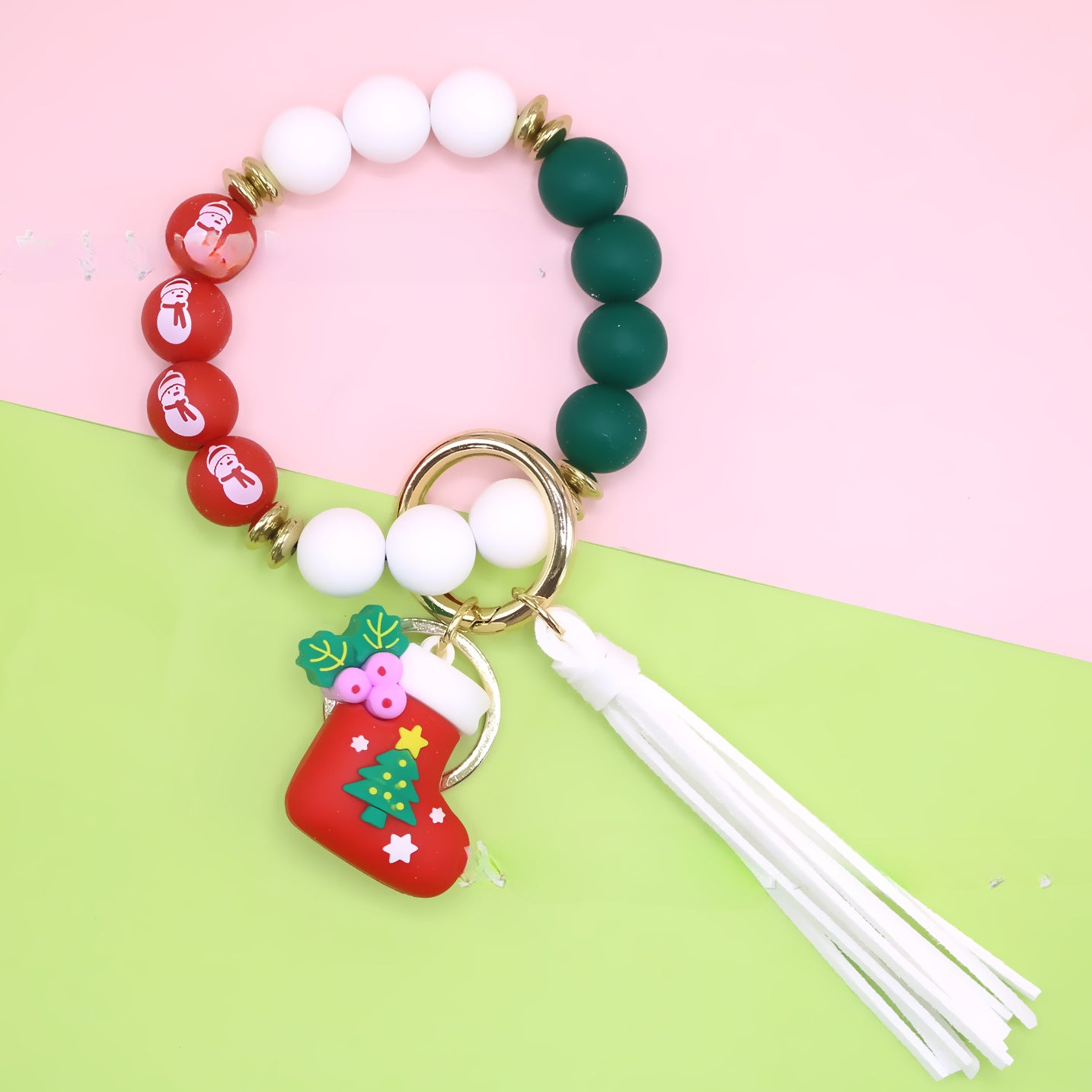 Wholesale Christmas Silicone Beaded Pendant Bracelet Keychain