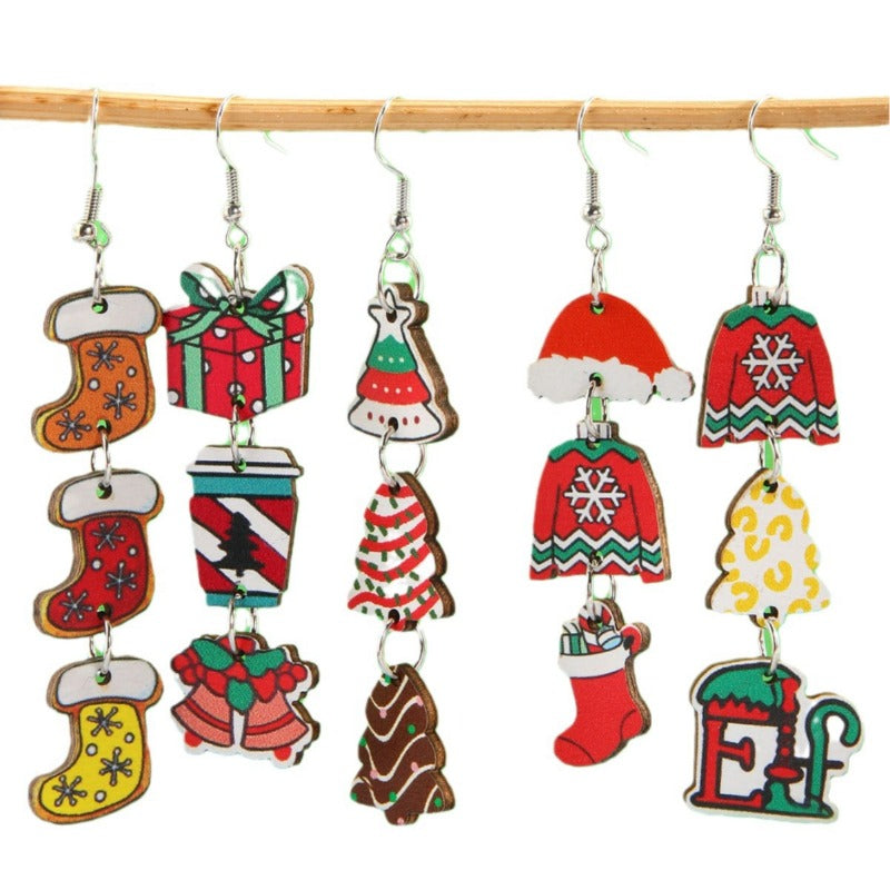 Wholesale Santa Claus Gift Wooden Earrings