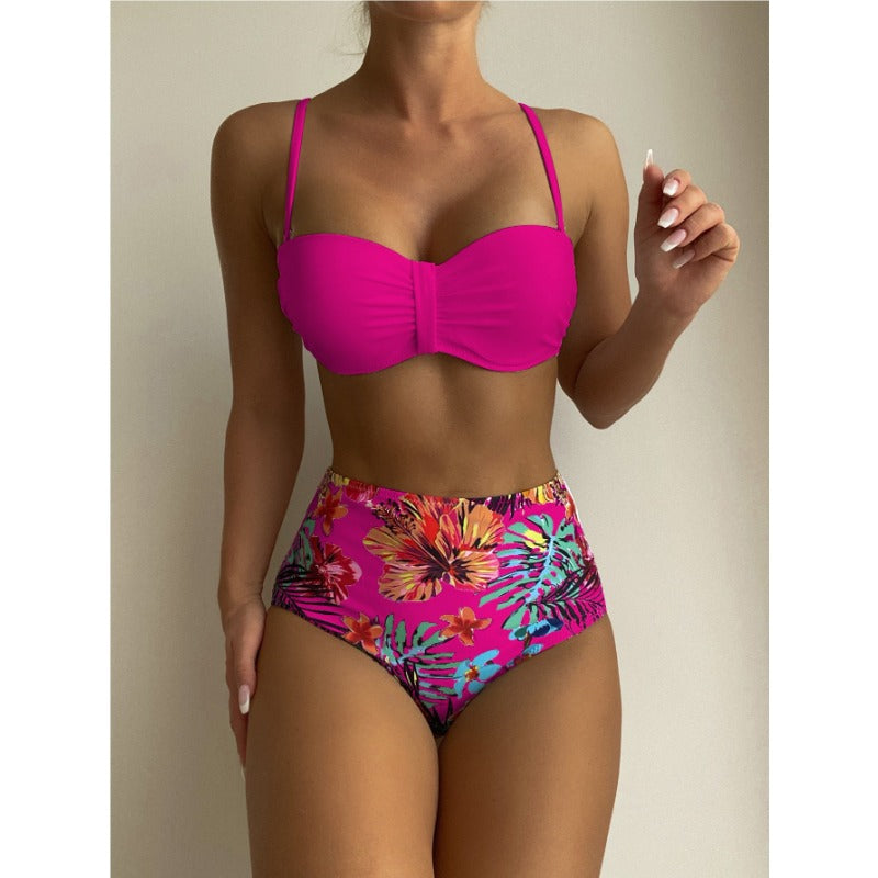 Wholesale Polyester Printed High Waisted Split Swimsuits
