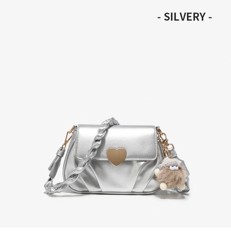 Wholesale 2023 Soft Leather Peach Heart Button Pleated Small Round Bag Shoulder Crossbody Bag