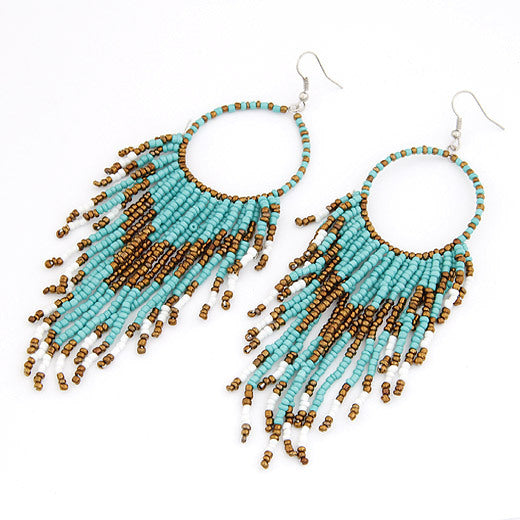 Wholesale Rice Beads Fashion Boho Style Beaded Tassel Drop Earrings