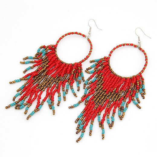 Wholesale Rice Beads Fashion Boho Style Beaded Tassel Drop Earrings