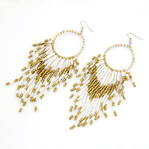 Wholesale Rice Beads Fashion Boho Style Beaded Tassel Drop Earrings