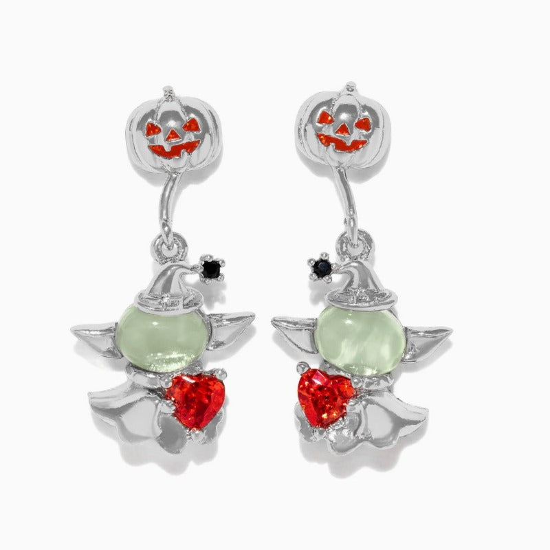 Wholesale Halloween Creative Copper Gold-plated Funny Oil Drop Zircon Cartoon Pumpkin Ghost Earrings