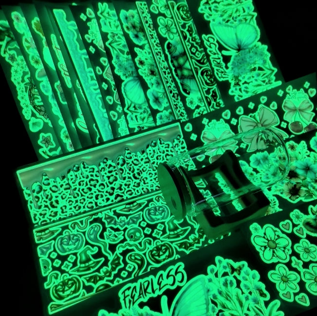 Wholesale Cartoon Random 15pcs Luminous 16oz Cup Stickers UV DTF Cup Wrap Transfer-Absorb Light First and Then Emit Light in The Dark for DIY Crafts Tumbler Decration